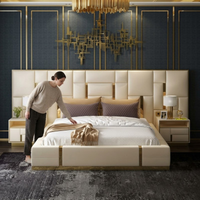 Lusso Camera da letto Letto Imbottito Design Letti di lusso doppi nuovi per hotel
