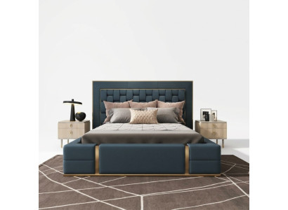 Moderni letti di lusso camera da letto design letto di lusso blu matrimoniale.