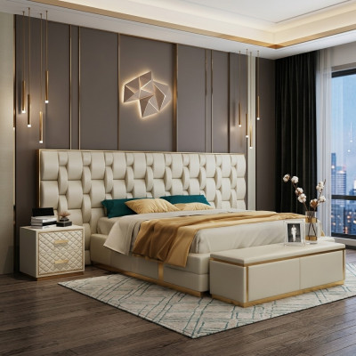 Letto Imbottito Design di Lusso Letto Matrimoniale Camera da Letto Hotel Nuovo