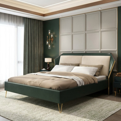 Lusso Tessile Letto Matrimoniale Design Letti Camera da Letto Metallo Verde Nuovo