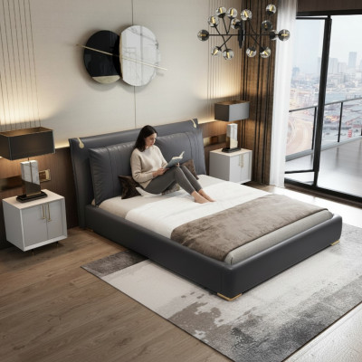 Letto di lusso Letti Moderni Letto Matrimoniale Grigio Struttura Letto Camera da Letto Nuovo