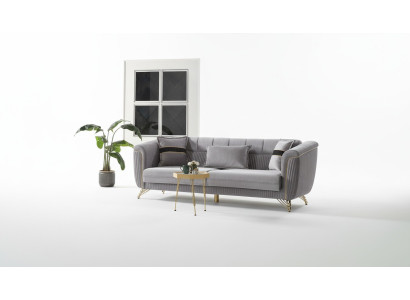Divano 3 posti in tessuto e legno moderno Divano imbottito Sofà Design di lusso Grigio