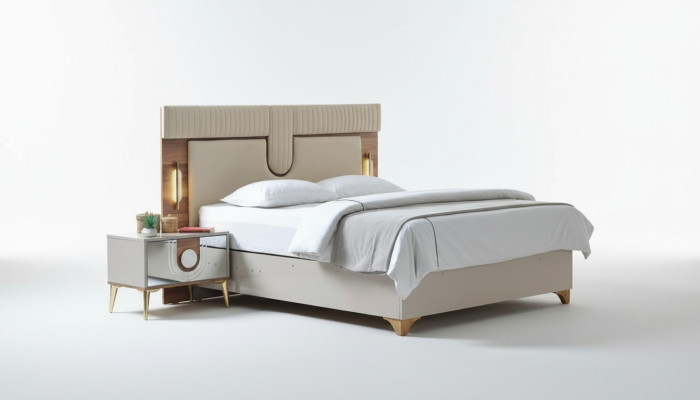 Set camera da letto di lusso Letto + 2 comodini Completo in legno Nuovo moderno
