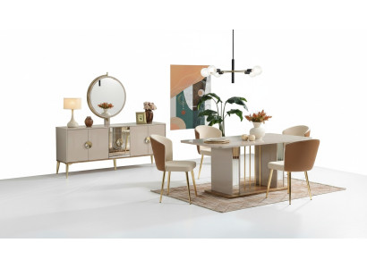 Set da pranzo di lusso Tavolo da pranzo + 6 sedie + Madia Gruppi di sala da pranzo Nuovo 8 pezzi