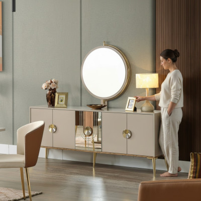 Mobile credenza marrone lucido in legno di lusso cassettiera.