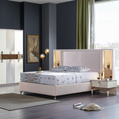 Set da camera da letto di lusso Letto + 2 comodini in legno Moderno completo