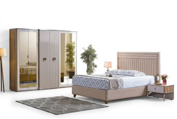 Set da camera da letto moderno, letto 2x comodini armadio nuovo lusso