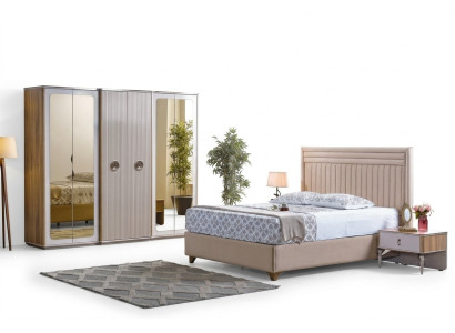 Set da camera da letto moderno, letto 2x comodini armadio nuovo lusso