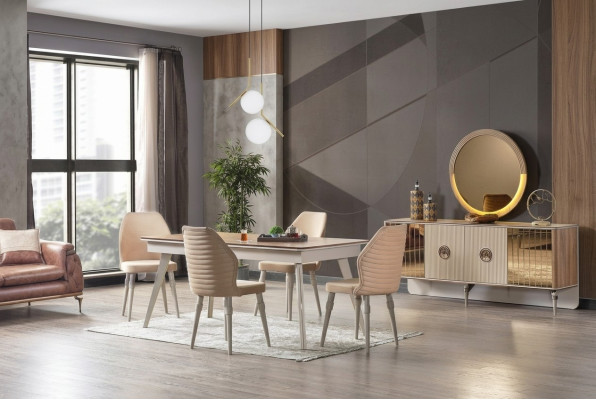 Design sala da pranzo completo Tavolo da pranzo + 6 sedie Mobili moderni Tavolo in legno nuovo