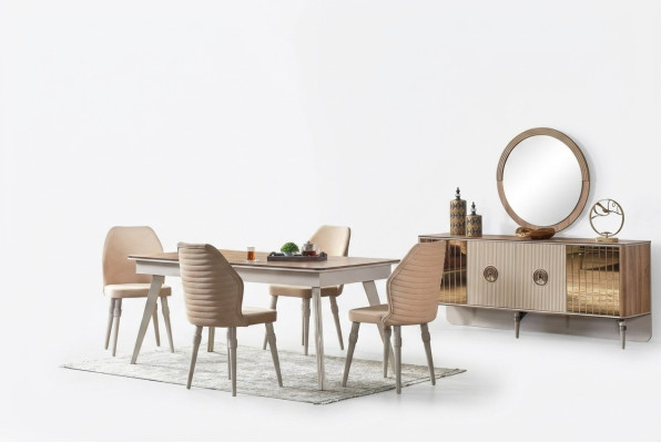 Design sala da pranzo completo Tavolo da pranzo + 6 sedie Mobili moderni Tavolo in legno nuovo