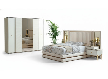 Set da camera da letto Letto 2 comodini Armadio Design Mobili 4 pezzi Beige