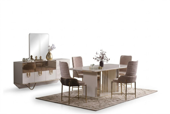 Design sala da pranzo Completo Tavolo da pranzo + 6x sedie+ credenza Mobili Tavolo in legno Nuovo