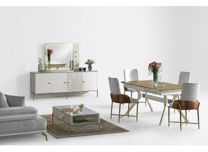 Set da pranzo con tavolo, 6 sedie, design moderno, mobili di lusso, credenza