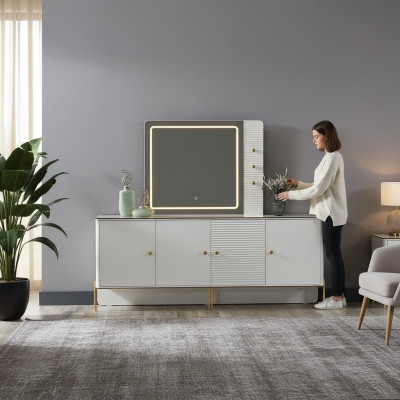Mobile credenza lusso tavolo apparecchiata cassettiera legno cassettiere moderni