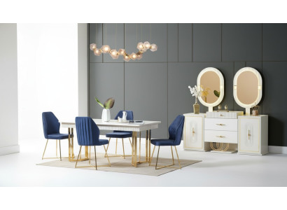 Set da pranzo di lusso Tavolo da pranzo + 6 sedie + credenza Set da pranzo Nuovo 8 pezzi