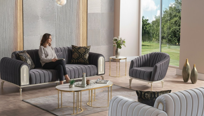 Set di mobili eleganti divano 3+1 Tavolino Divano Set di divani Divani Poltrone Grigio