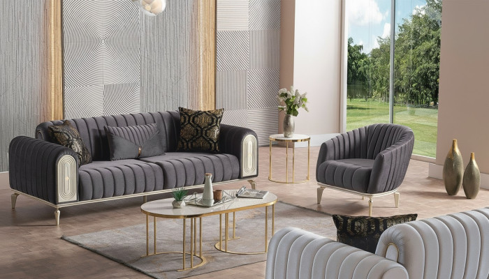 Set di mobili eleganti divano 3+1 Tavolino Divano Set di divani Divani Poltrone Grigio
