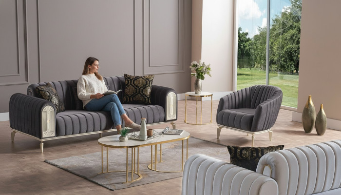 Divano componibile 3 posti + poltrona moderna Relax grigio.