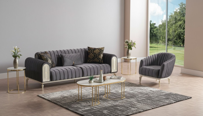 Divano componibile 3 posti + poltrona moderna Relax grigio.