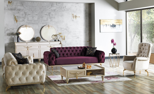 Designer divano 3 posti + 3 posti + 1 poltrona poltrona Imbottito Set Chesterfield Nuovo