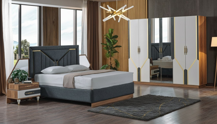 Set da camera da letto Letto + 2 comodini + Armadio Design Mobili 4 pezzi. Nuovo