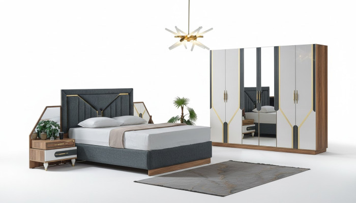 Set da camera da letto Letto + 2 comodini + Armadio Design Mobili 4 pezzi. Nuovo