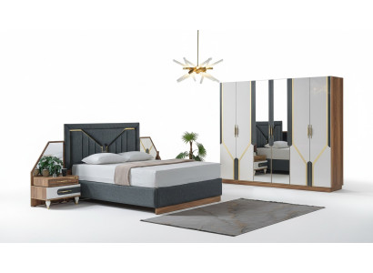 Set da camera da letto Letto + 2 comodini + Armadio Design Mobili 4 pezzi. Nuovo