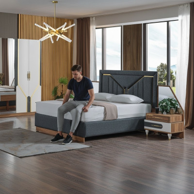 Set camera da letto di lusso Letto + 2 comodini + Armadio in legno Completo Nuovo Moderno