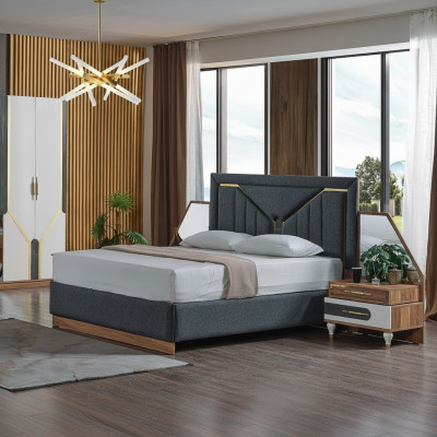 Set camera da letto di lusso Letto + 2 comodini + Armadio in legno Completo Nuovo Moderno