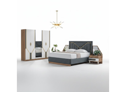 Set camera da letto di lusso Letto + 2 comodini + Armadio in legno Completo Nuovo Moderno