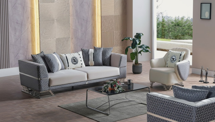 Divano 3 posti + 1 poltrona, set di sedie moderne per il relax, mobili nuovi.
