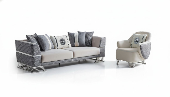 Divano 3 posti + 1 poltrona, set di sedie moderne per il relax, mobili nuovi.