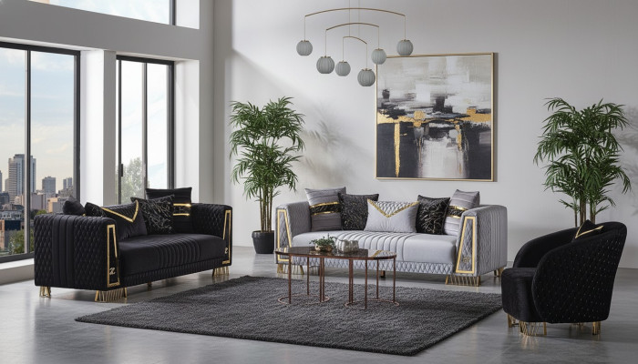 Set divano Chesterfield in stile barocco con 3 posti + 3 posti + 1 poltrona. Set di 3 pezzi divano relax.