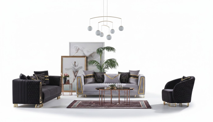 Set divano Chesterfield in stile barocco con 3 posti + 3 posti + 1 poltrona. Set di 3 pezzi divano relax.