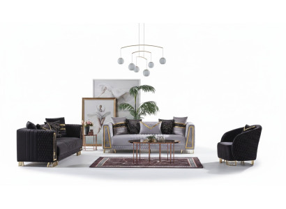 Set divano Chesterfield in stile barocco con 3 posti + 3 posti + 1 poltrona. Set di 3 pezzi divano relax.
