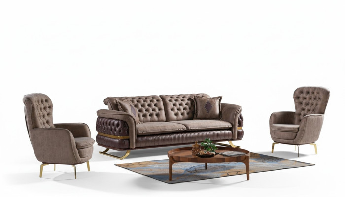 Set di divani Chesterfield da 3+3+1 posti in stoffa per imbottiture e rivestimenti di alta qualità.