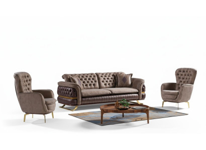 Set di divani Chesterfield da 3+3+1 posti in stoffa per imbottiture e rivestimenti di alta qualità.