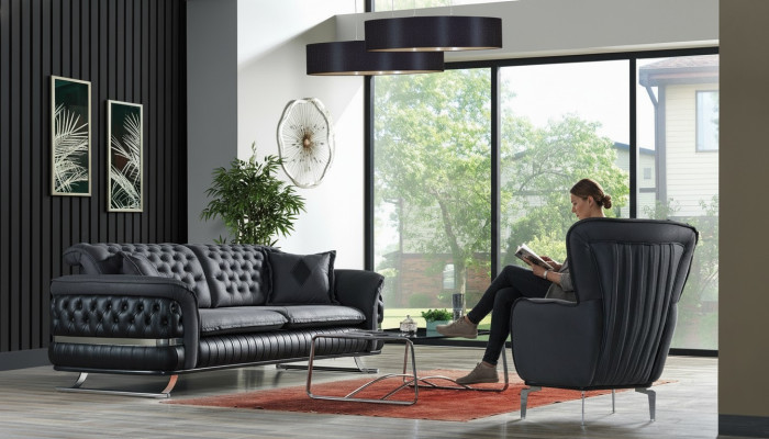 Divano 3 posti + poltrona Chesterfield, set di mobili per il relax, nuovo.