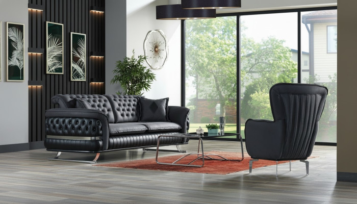 Divano 3 posti + poltrona Chesterfield, set di mobili per il relax, nuovo.