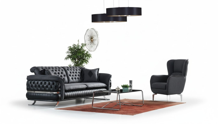 Divano 3 posti + poltrona Chesterfield, set di mobili per il relax, nuovo.