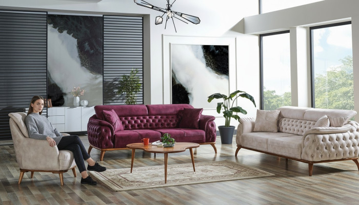 Divano 3+3+1 Chesterfield stile moderno Set di divani relax 3 pezzi.