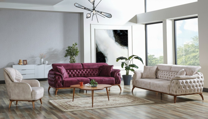Divano 3+3+1 Chesterfield stile moderno Set di divani relax 3 pezzi.