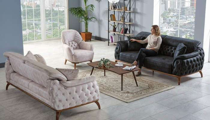 Divano 3 posti + 3 posti + poltrona moderna, sedia relax Chesterfield stile moderno 3 pezzi nuovo