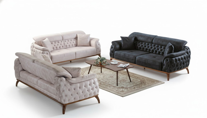 Divano 3 posti + 3 posti + poltrona moderna, sedia relax Chesterfield stile moderno 3 pezzi nuovo
