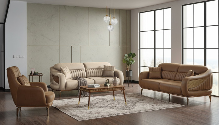 Divano 3+3+1 posti moderno, poltrona relax stile moderno 3 pezzi lussuoso soggiorno