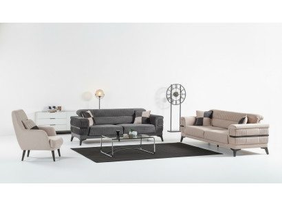 Set da salotto 3+3+1 in legno, soggiorno lussuoso, divano moderno in tessuto nuovo completo.