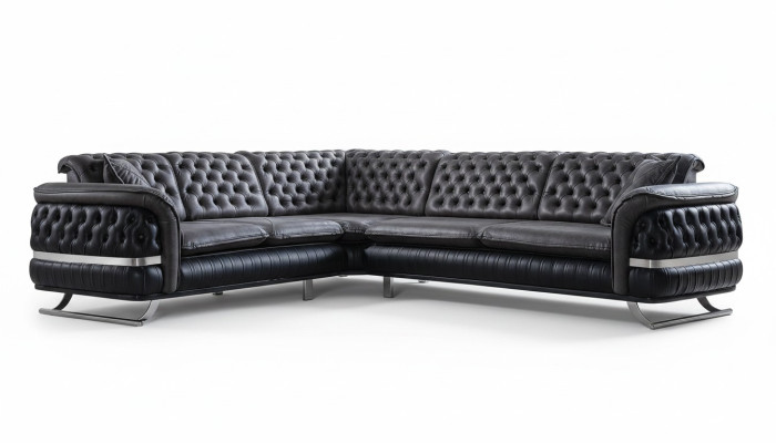 Divano ad angolo paesaggio abitativo Colore nero Forma U XXL Nuovo divano Chesterfield Nuovo