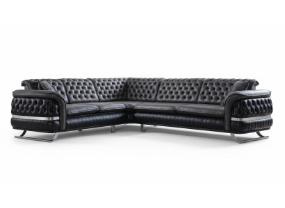 Divano ad angolo paesaggio abitativo Colore nero Forma U XXL Nuovo divano Chesterfield Nuovo