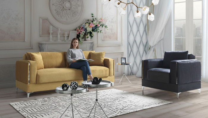 Divano 3 posti + 1 poltrona moderna Relax Poltrona moderna Stile 2 pezzi di lusso Nuovo Salotto Nuovo