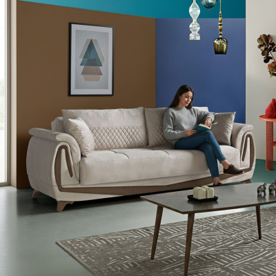 Divano di lusso a 3 posti Arredamento da salotto Elegante divano 230 cm Tessuto Beige Nuovo